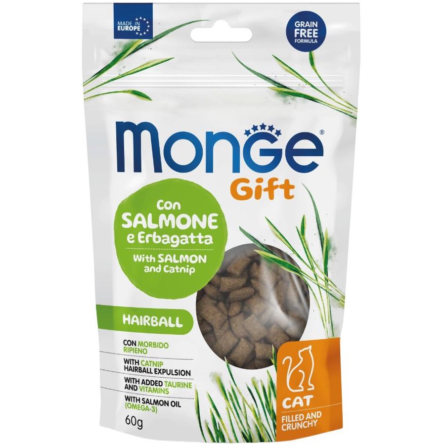 Лакомство для кошек Monge Gift Cat Hairball, лосось и кошачья мята, 60 г (70085038) - фото 1