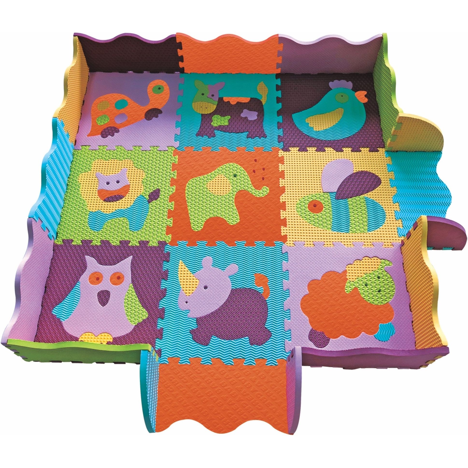 Дитячий ігровий килимок-пазл Baby Great Веселий зоопарк, з бортиком, 122х122 см (GB-M129А2E) - фото 1