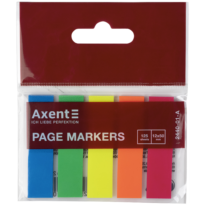 Закладки пластикові Axent, 5 кольорів, 12х50 мм, 125 шт. (2440-01-A) - фото 1