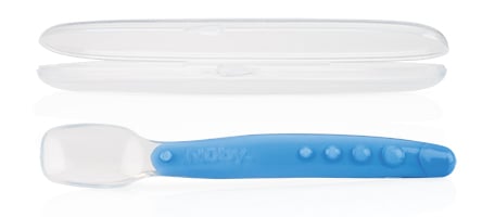Силіконова ложка Nuby Easy Grip, з контейнером, блакитний (5555blu) - фото 1