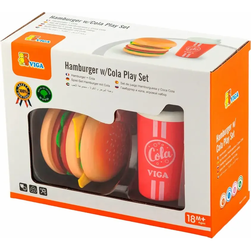 Набор игрушечных продуктов Viga Toys Гамбургер и кола (51602) - фото 4