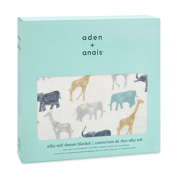 Одеяло Aden + Anais Expedition-Elephants+Giraffes, бамбуковый муслин, 120х120 см, белый (ADBS10004) - фото 2