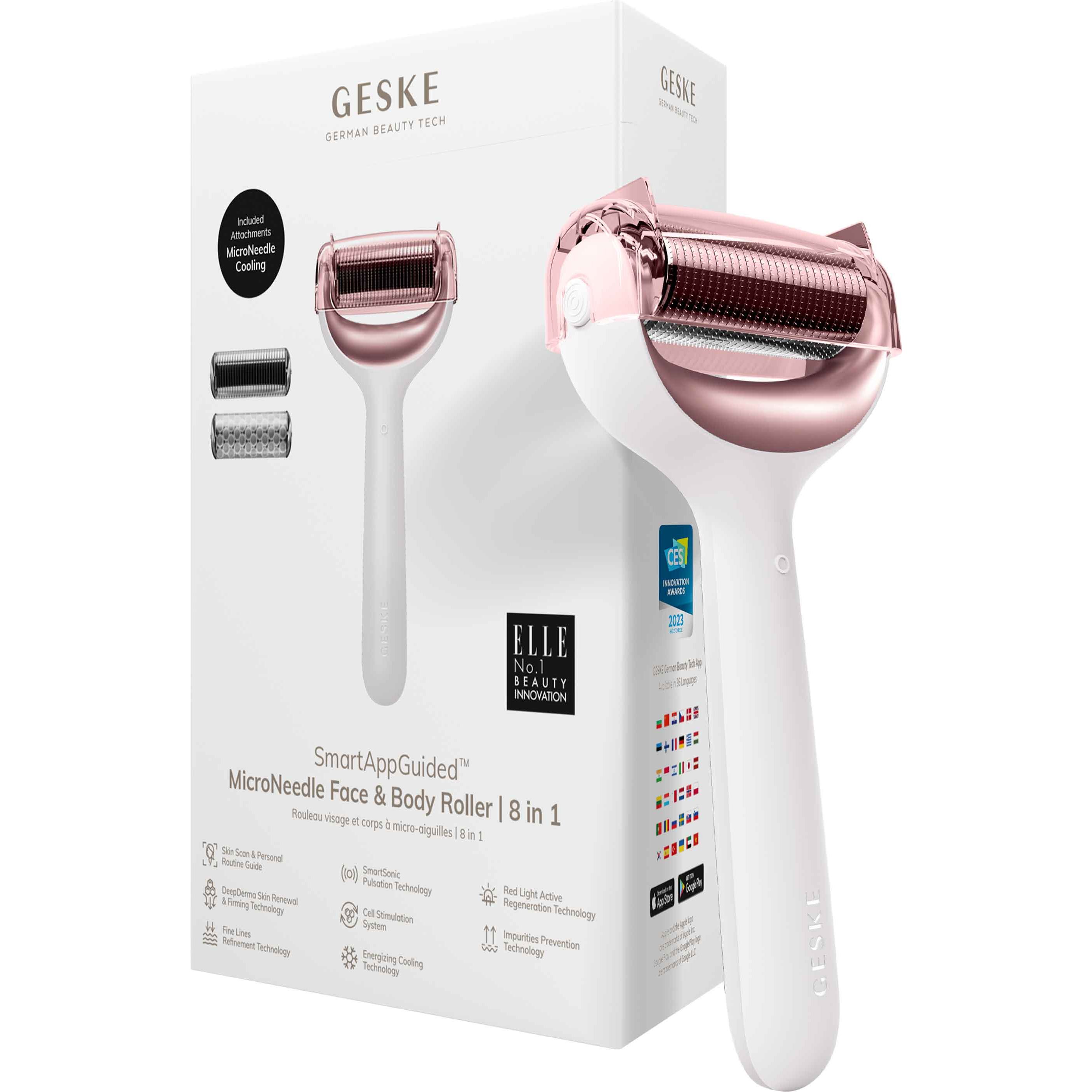 Электронный ролик для лица и тела с микроиглами GESKE MicroNeedle Face & Body Roller 8 в 1 пудровый - фото 1