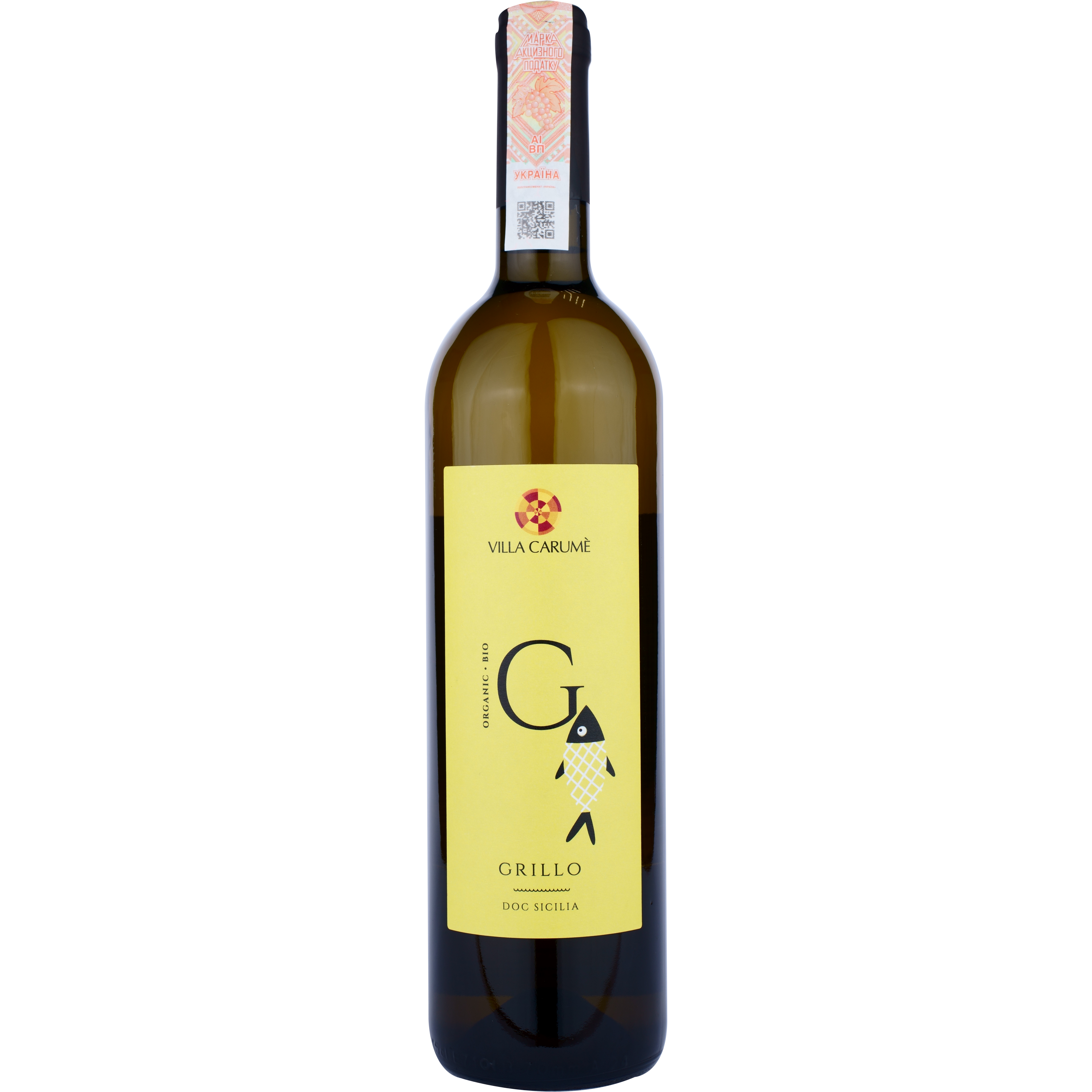 Вино Villa Carume Grillo Organic DOC Sicilia, біле, сухе, 12,5%, 0,75 л - фото 1