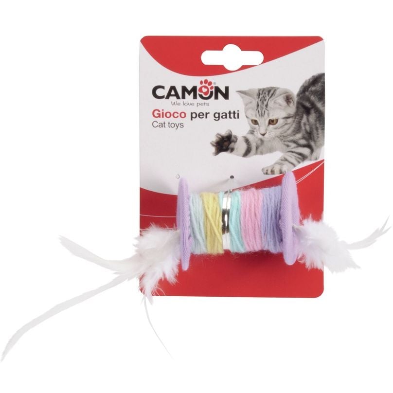 Іграшка для котів Camon кольорова котушка з пір'ям, 5 см - фото 1