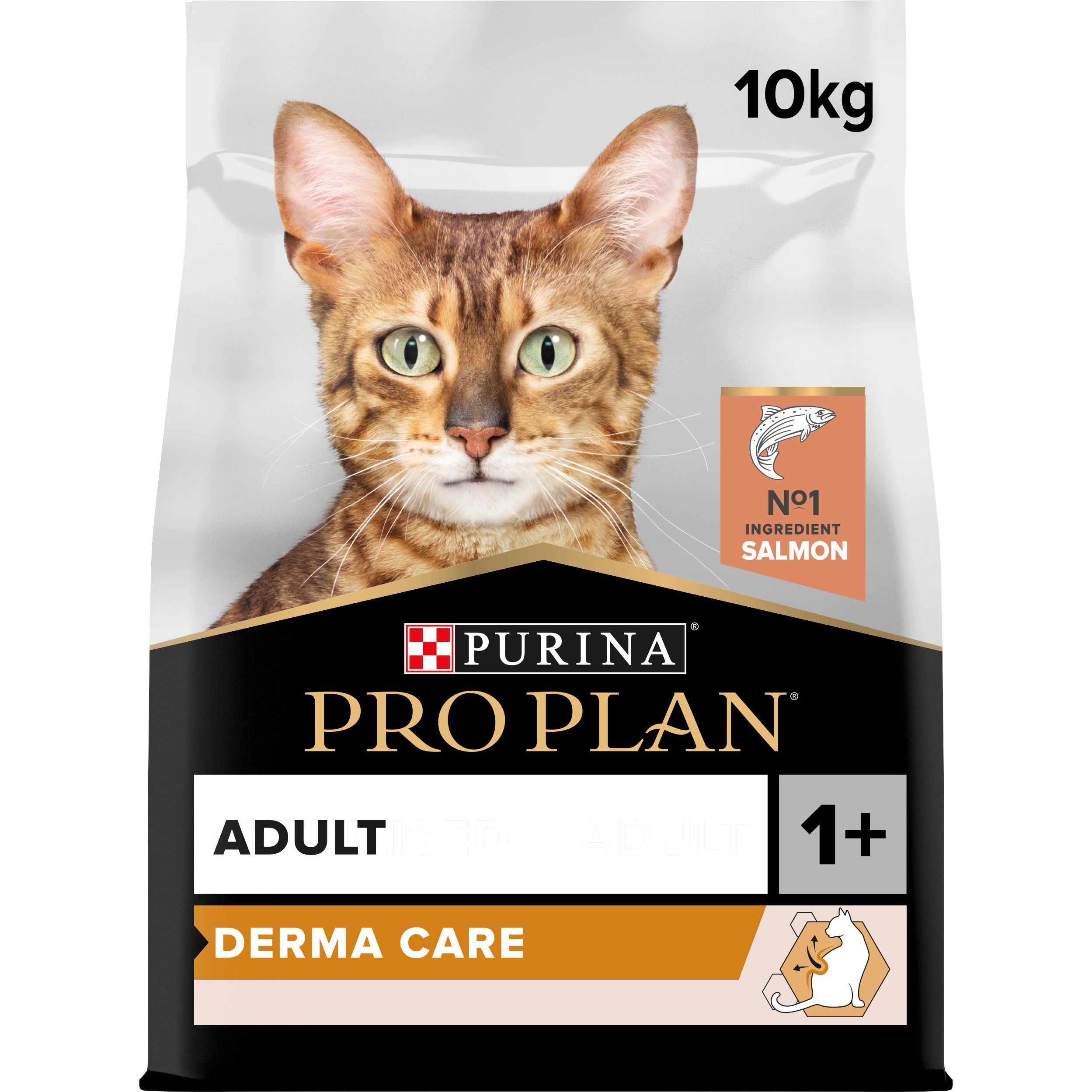 Сухой корм для взрослых кошек для поддержания здоровья кожи и красоты шерсти Purina Pro Plan Adult 1+ Derma Care, с лососем, 10 кг (12434317) - фото 1
