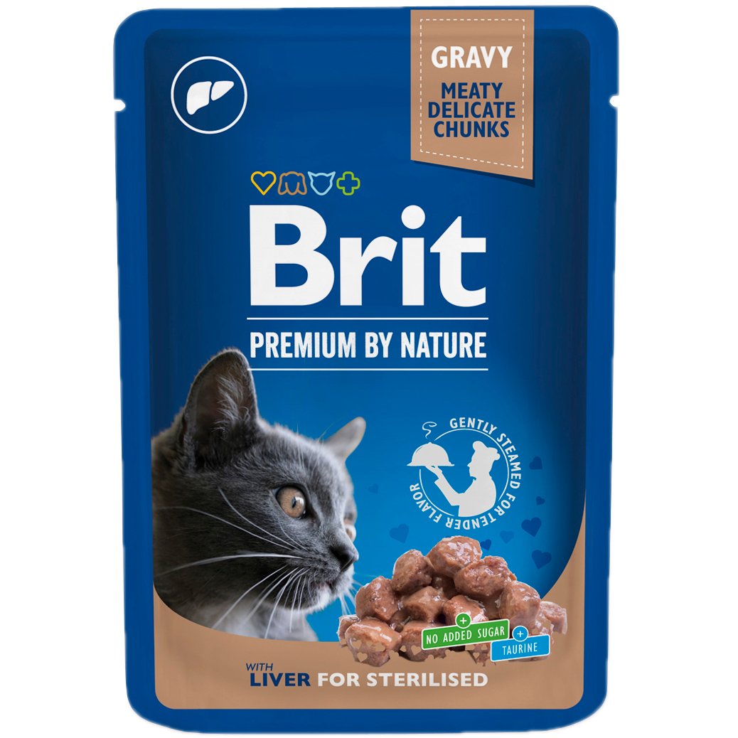 Вологий корм Brit Premium Cat Pouch печінка в соусі для стерилізованих котів 100 г - фото 1