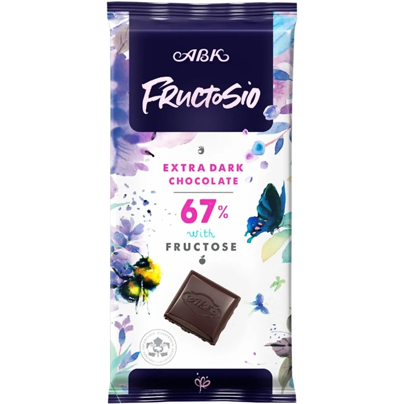Шоколад екстрачорний АВК Fructosio 67% з фруктозою 90 г - фото 1