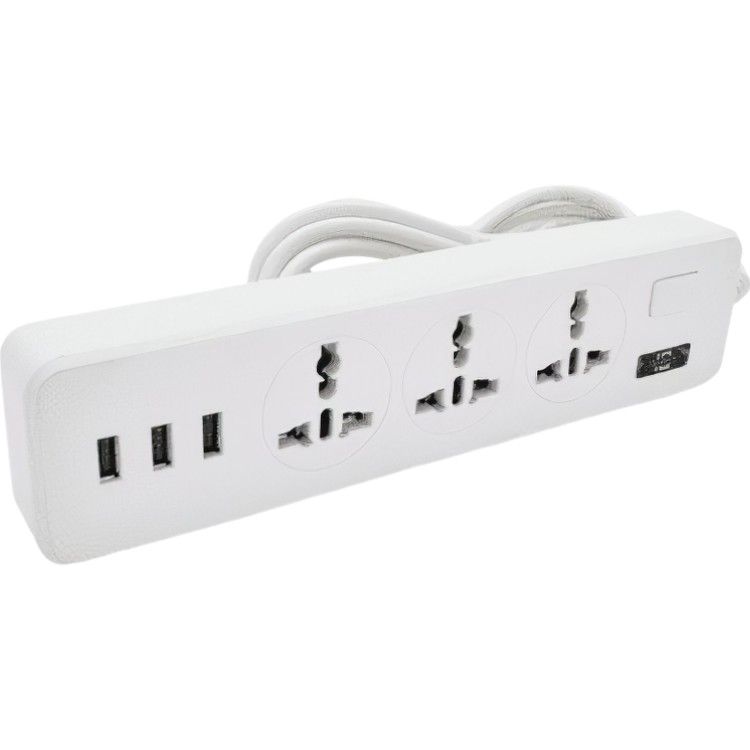 Сетевой фильтр ТВ-Т13 3 розетки + 3 USB 2 м сечение 3х0.75 мм 2500W White - фото 1