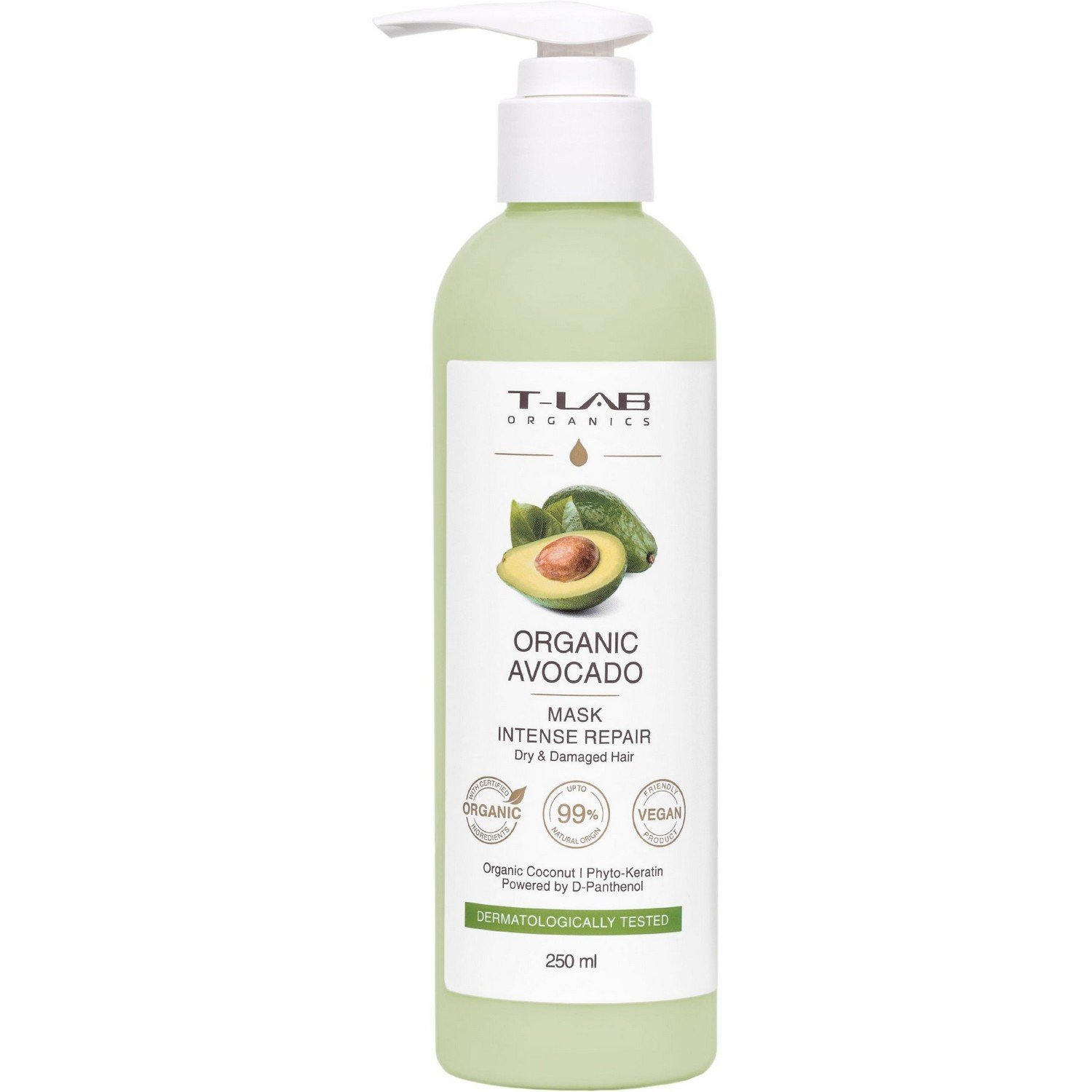 Маска T-LAB Organics Organic Avocado Intense Repair для сухого та пошкодженого волосся, 250 мл - фото 1