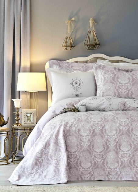 Набор постельного белья с покрывалом Karaca Home Quatre delux murdum, евро, фиолетовый, 7 предметов (svt-2000022216807) - фото 1