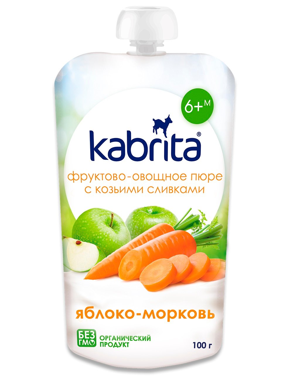 Пюре Kabrita Pouch Яблучне пюре з морквою і козячими вершками, 100 г - фото 1