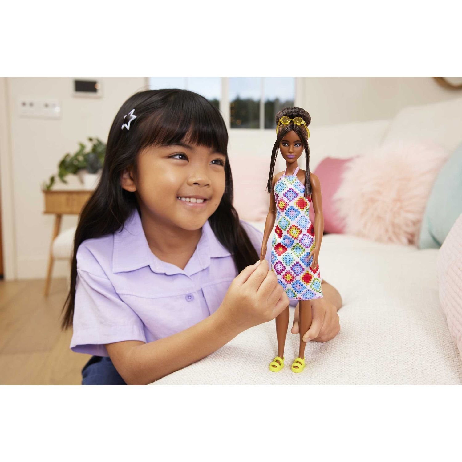 Кукла Barbie Модница в платье с узором в ромб, 30 см (HJT06) - фото 7