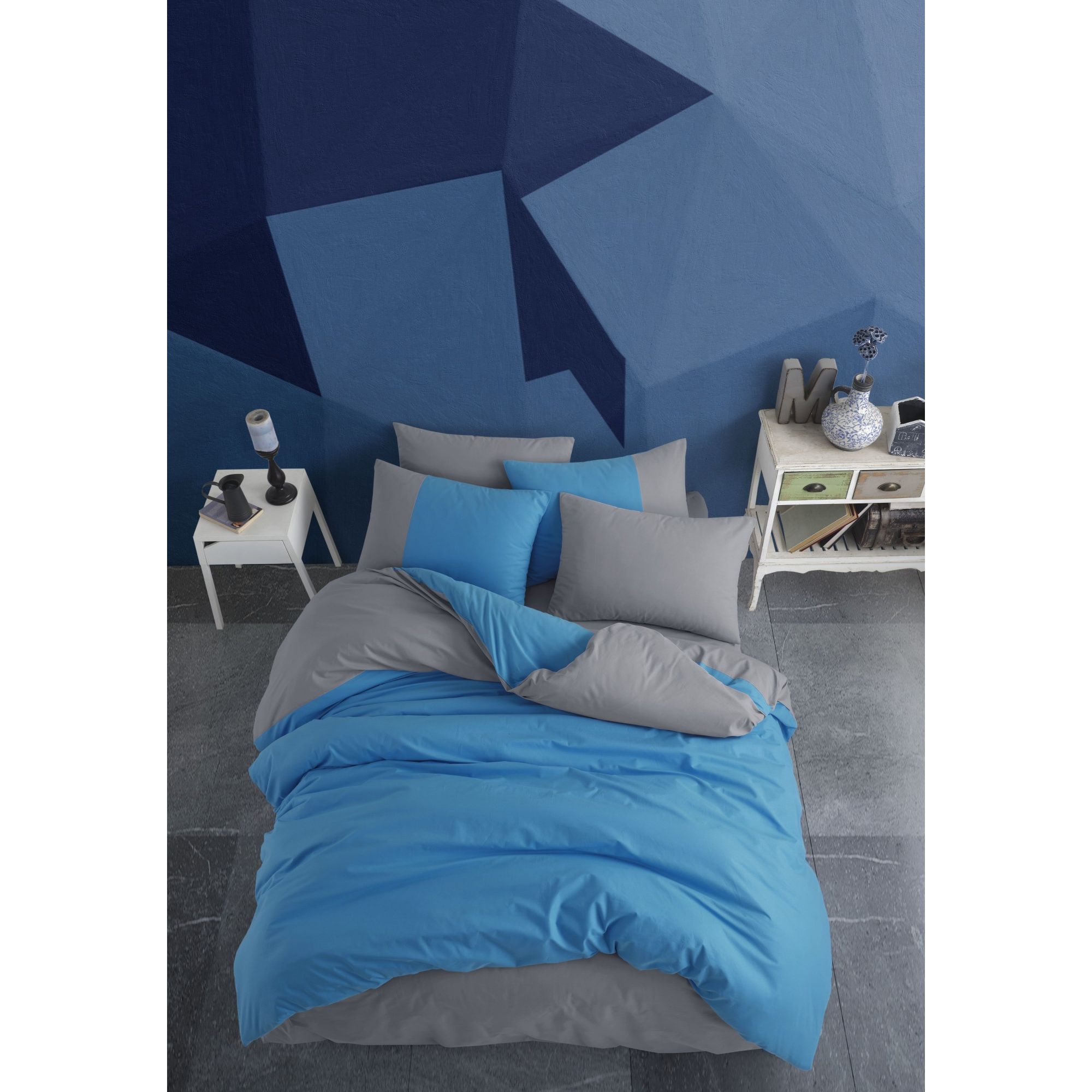 Комплект постельного белья Hobby Poplin Diamond Mavi евро голубо-серый (59778_2,0) - фото 3