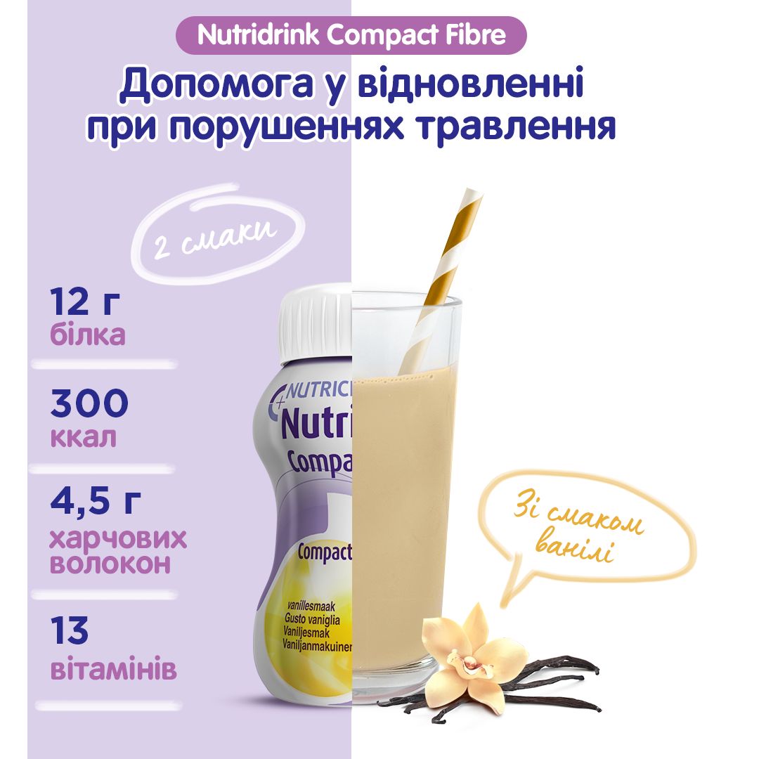 Ентеральне харчування Nutricia Nutridrink Compact Fibre Vanilla flavour 4 шт. x 125 мл - фото 5