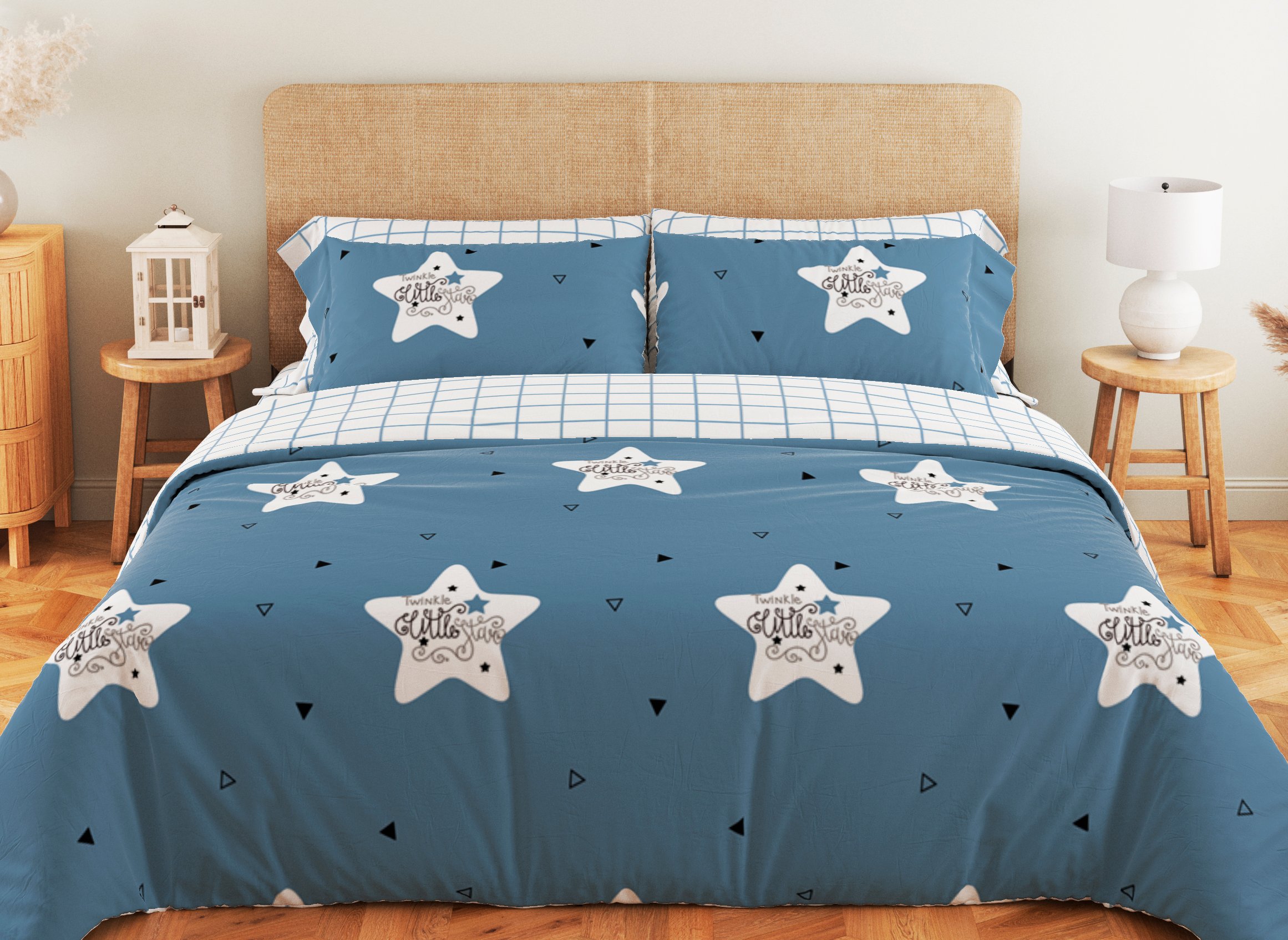Комплект постельного белья ТЕП Soft dreams Twinkle Stars евро голубой с белым (2-03859_25350) - фото 1