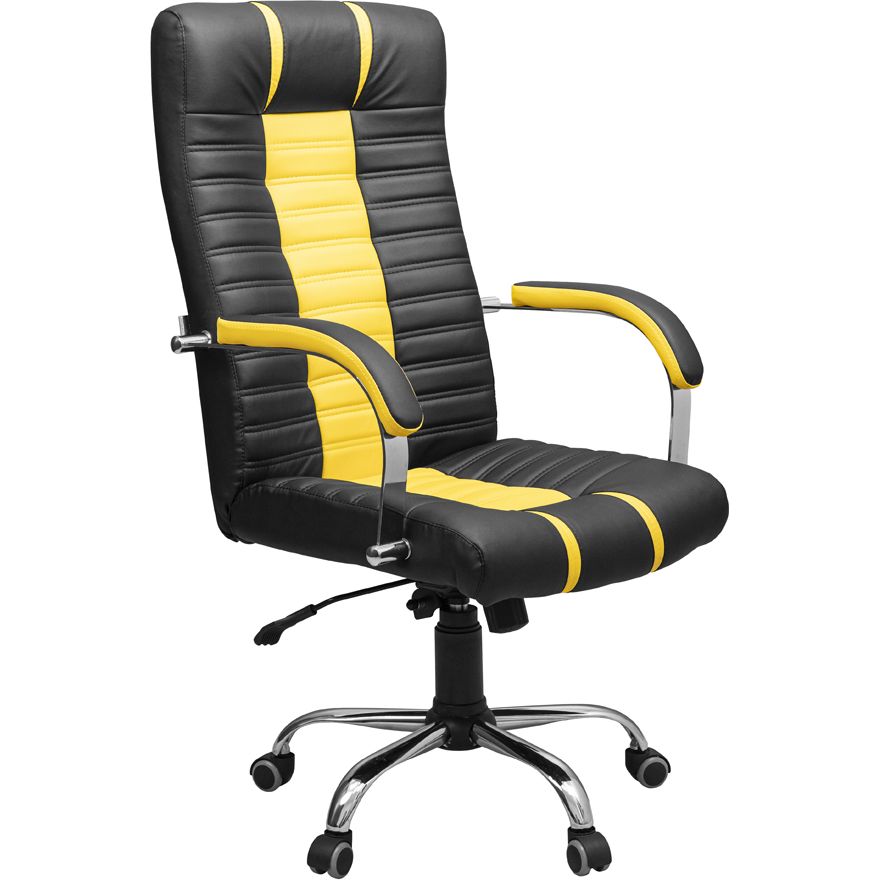 Крісло офісне Richman Атлант Хром M-2 Anyfix Флай чорний + жовтий (RCM-1004) - фото 1