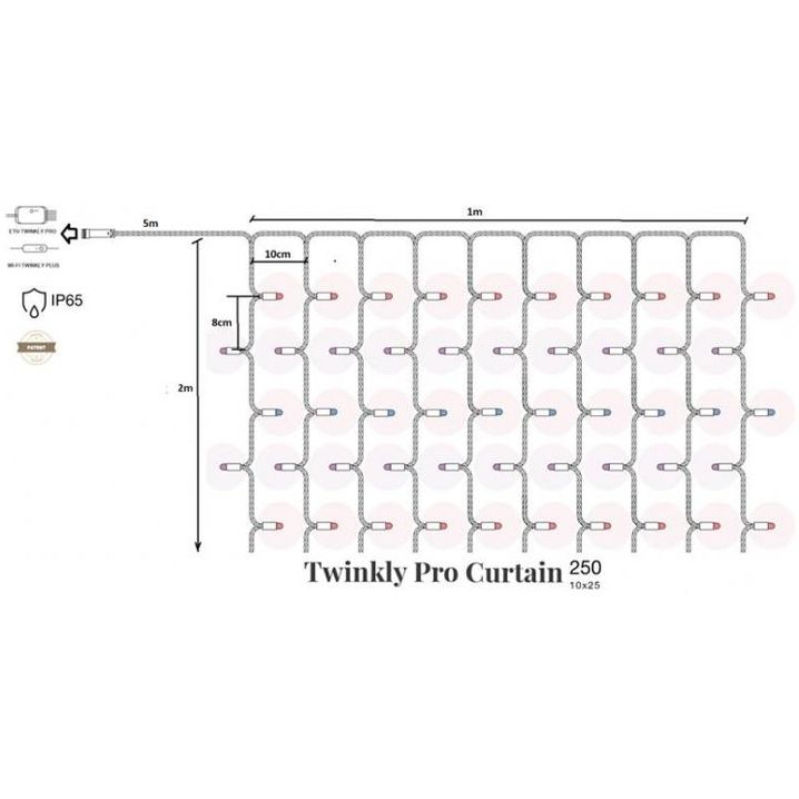 Гирлянда Twinkly Smart LED Pro Curtain RGBW250 AWG22 PVC (TW-PLC-CU-CA-10X25SPP-BR) - фото 3