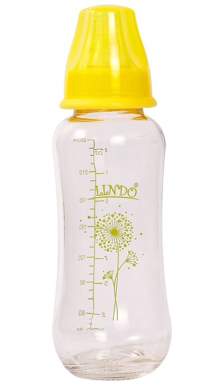 Стеклянная бутылочка для кормления Lindo Next to Nature, изогнутая, 250 мл, желтый (Pk 1010 жел) - фото 1