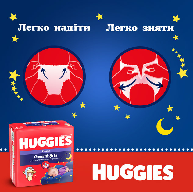 Підгузки-трусики Huggies Overnight 4 (9-14 кг) 104 шт. (4 п. x 26 шт.) - фото 12