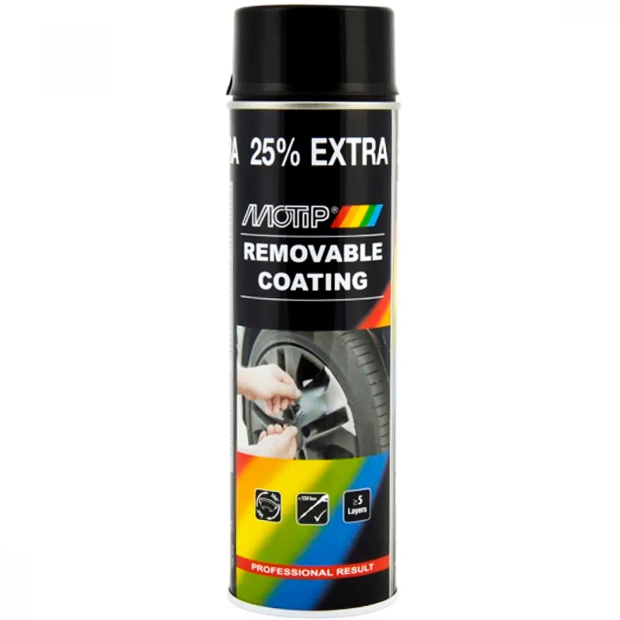 Аэрозольная краска Motip Removable Сoating с эффектом жидкая резина черная глянцевая 500 мл - фото 1