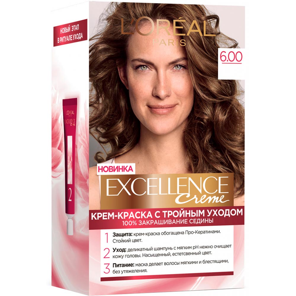 Крем-фарба для волосся L'Oreal Paris Excellence Creme з потрійним доглядом 6.00 Глибокий темно-русявий, 192 мл - фото 1