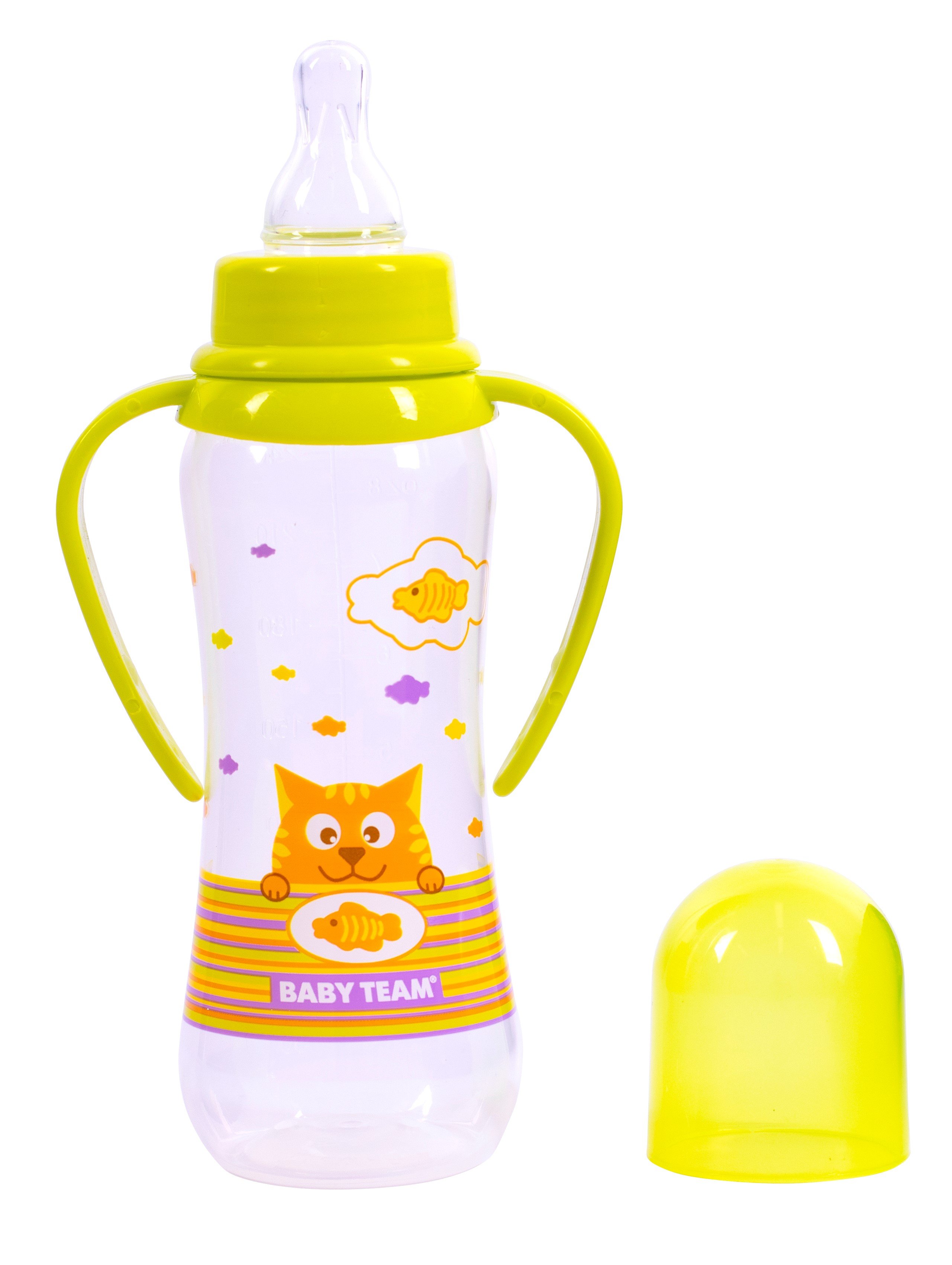 Бутылочка для кормления Baby Team, с ручками и силиконовой соской, 250 мл, салатовый (1411_салатовый) - фото 2