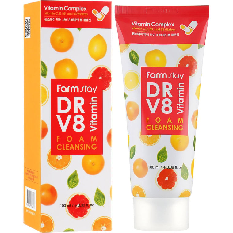 Пінка для шкіри обличчя FarmStay DR.V8 Vitamin Foam Cleansing, з комплексом вітамінів, 100 мл - фото 2