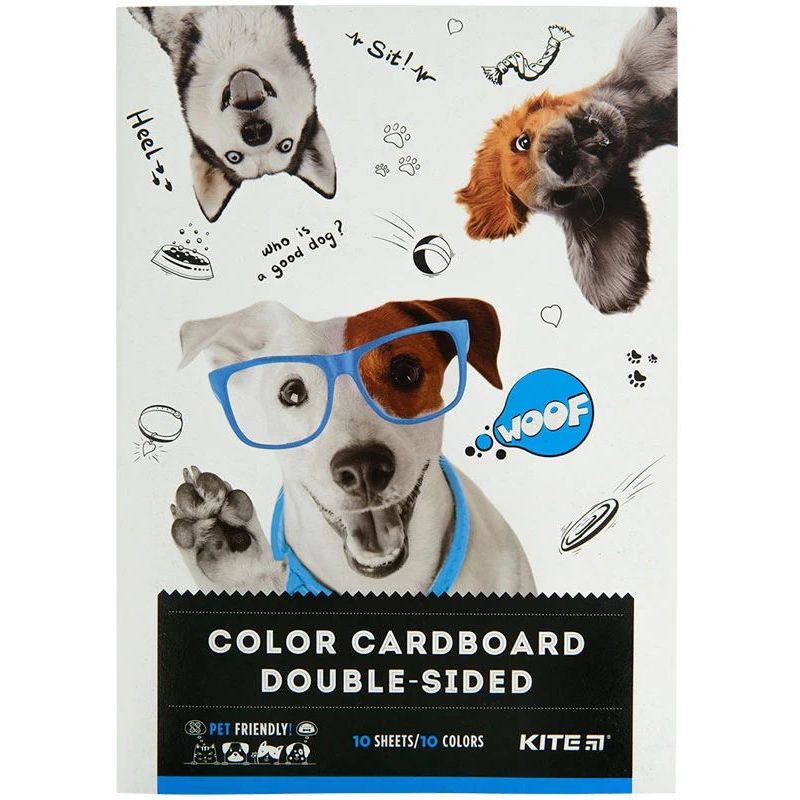 Картон кольоровий двосторонній Kite Dogs A4 10 аркушів 10 кольорів (K22-255-1) - фото 1