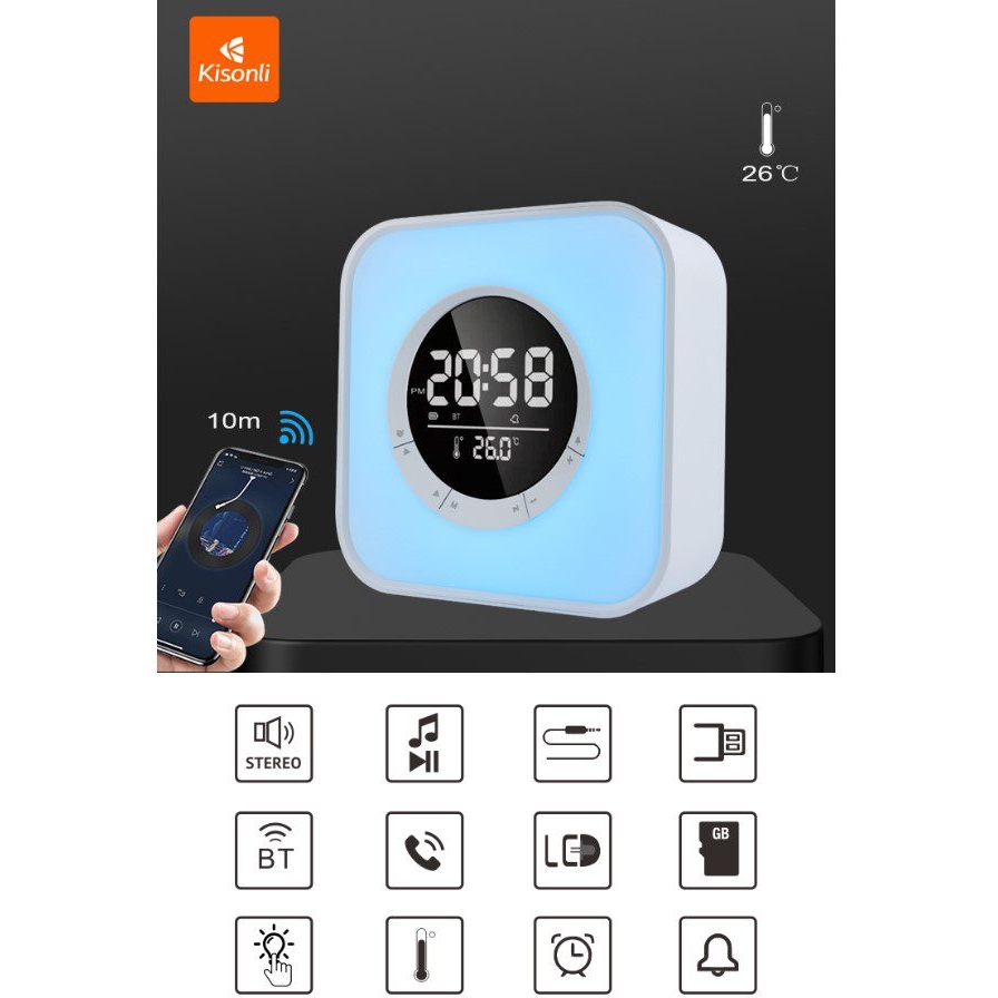 Портативная колонка часы будильник Kisonli Q6A Bluetooth 3600 mAh 5 Вт - фото 4