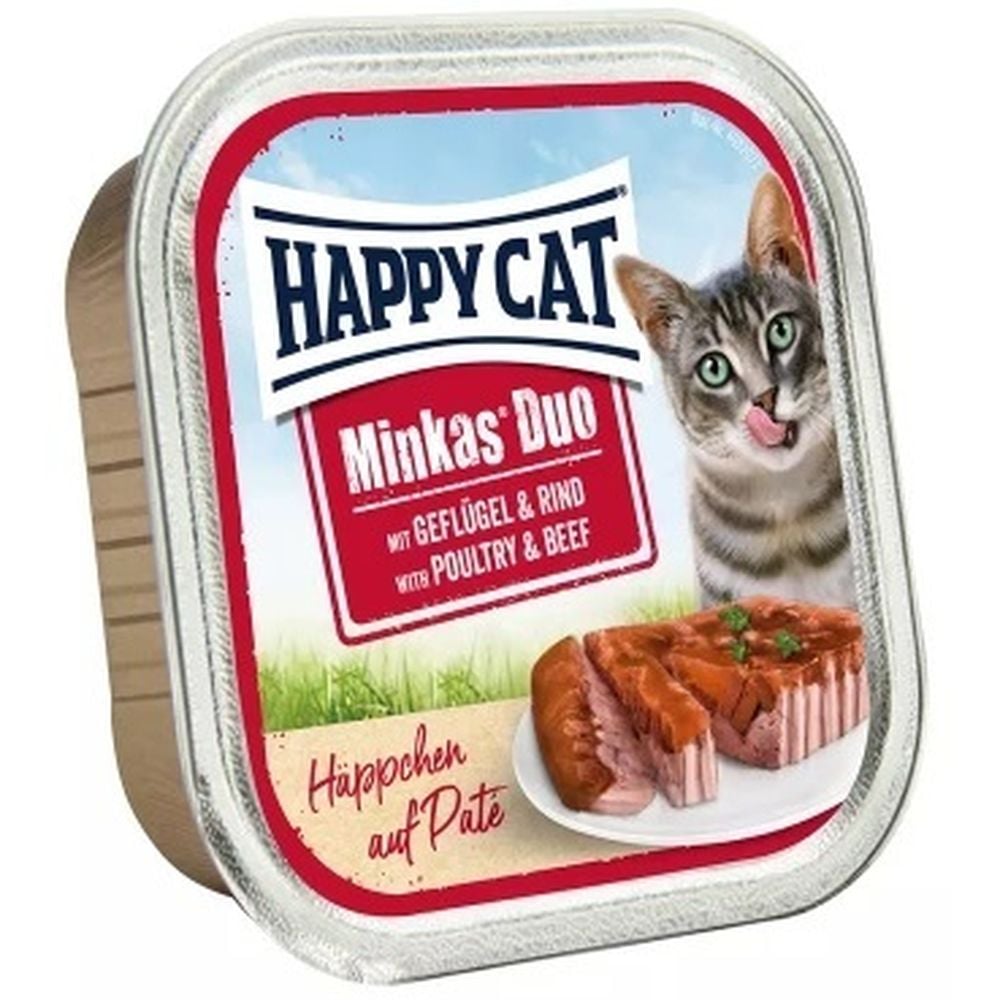 Вологий корм для кішок Happy Cat Duo Geflugel&Rind, паштет у соусі з птицею та ягнятком, 100 г - фото 1