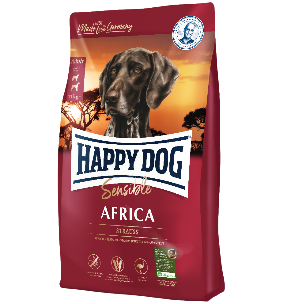 Беззерновий сухий корм для собак середніх та великих порід схильних до алергії та з чутливим травленням Happy Dog Adult Supreme Sensible Africa, страус та картопляні чипси, 12,5 кг (3548) - фото 1