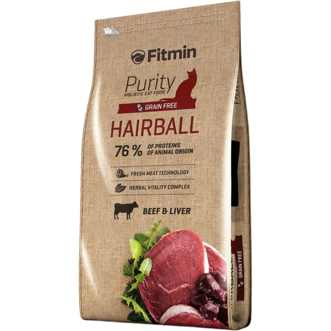 Сухой корм Fitmin Purity Hairball Beef & Liver для взрослых длинношерстных кошек от 12 месяцев 1.5 кг - фото 1