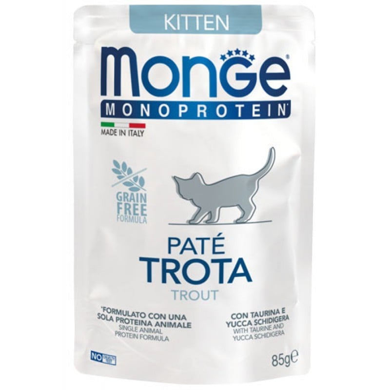 Влажный корм Monge Cat Monoprotein Kitten паштет с форелью, 85 г (70013727) - фото 1