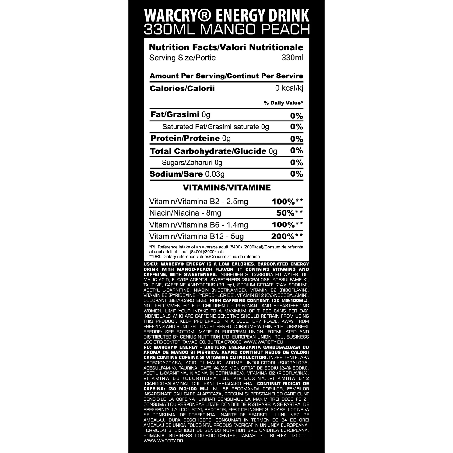 Предтреник Genius Nutrition Warcry Energy Drink Mango Peach 330 мл - фото 2