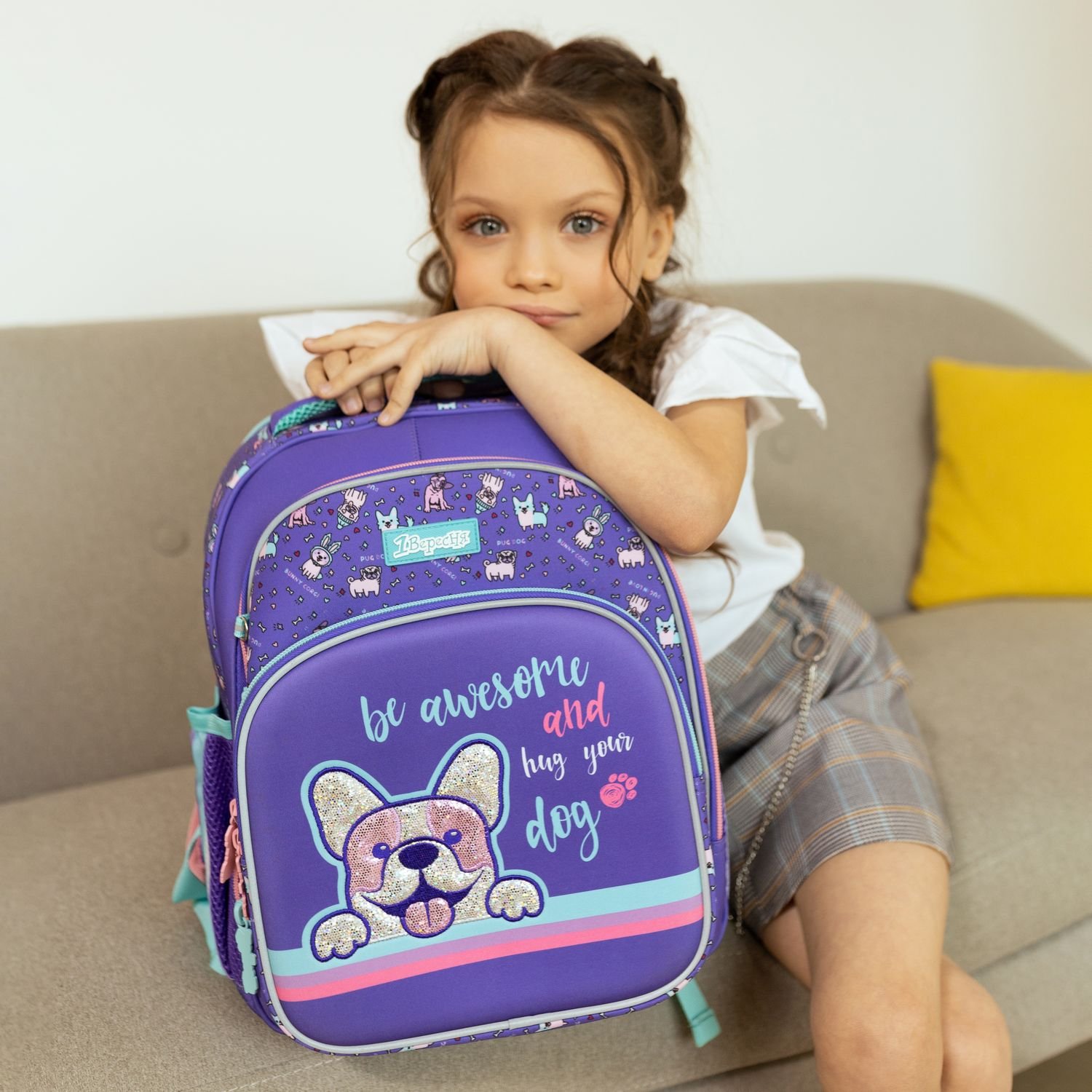 Рюкзак шкільний 1 Вересня S-106 Corgi, фиолетовый (552285) - фото 6