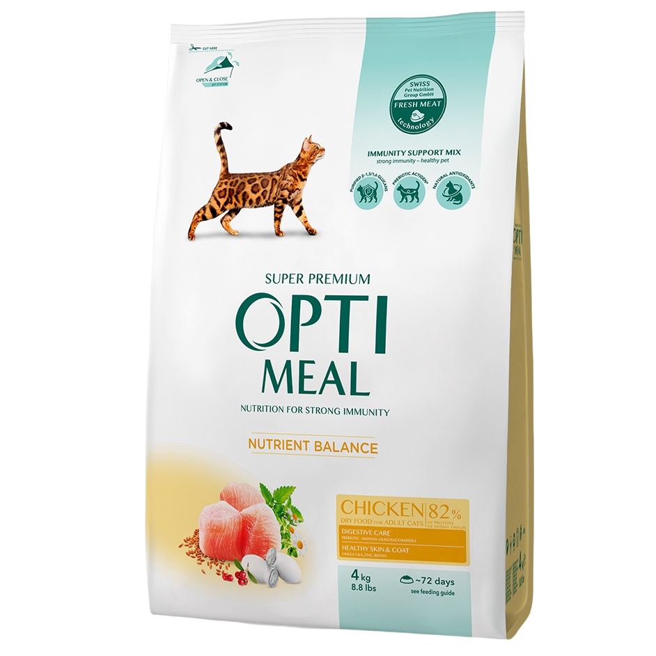 Сухой корм для взрослых кошек Optimeal, курица, 4 кг (B1841201) - фото 1