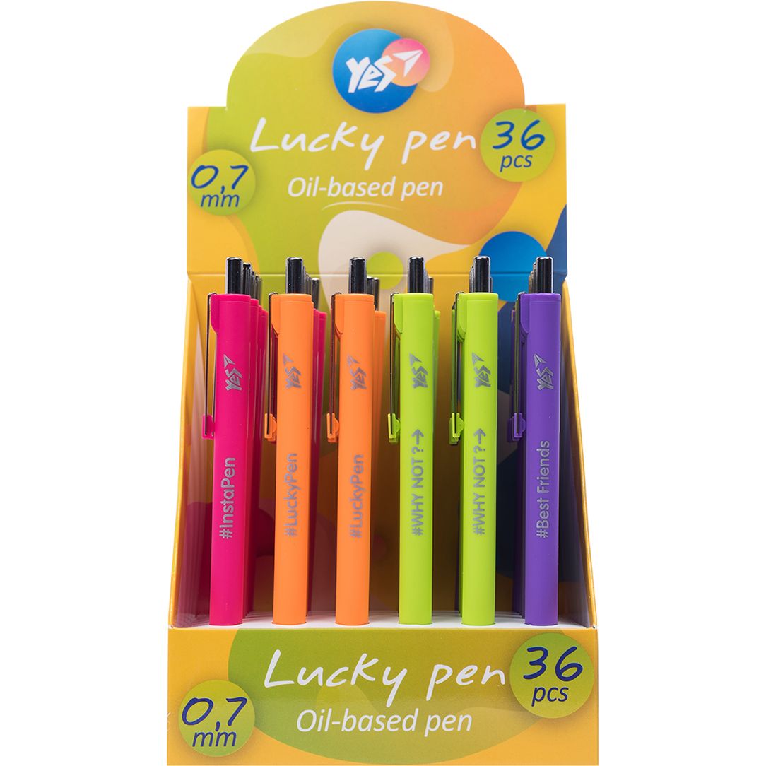 Ручка кулькова Yes Lucky Pen сині чорнила упаковка 36 шт. (411967) - фото 1