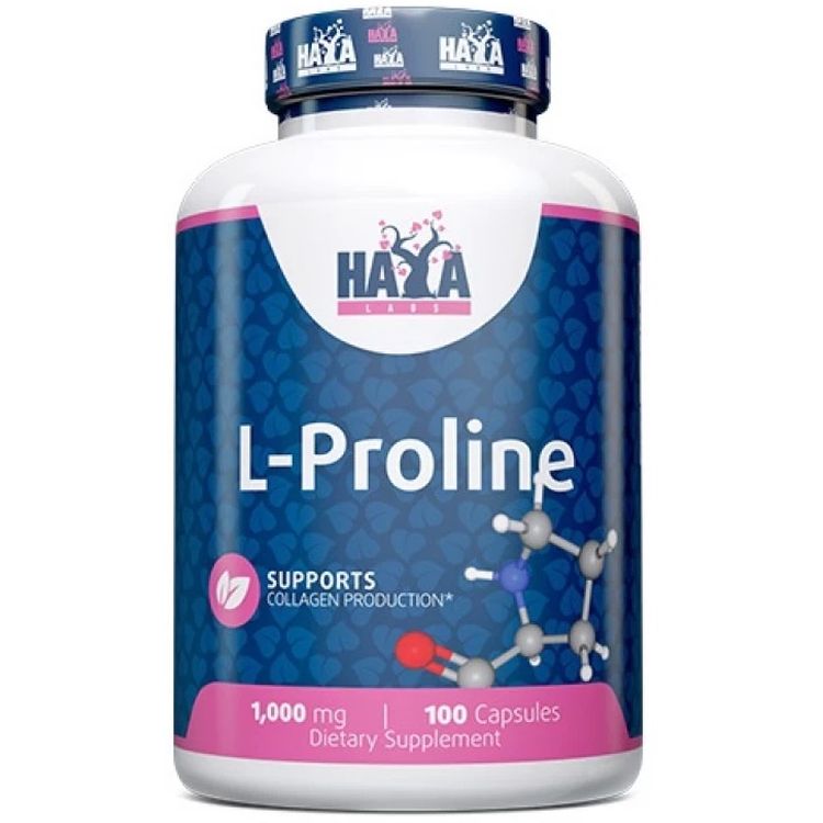 Аминокислота Л-Пролин Haya Labs HL L-Proline 1000 мг 100 капсул - фото 1