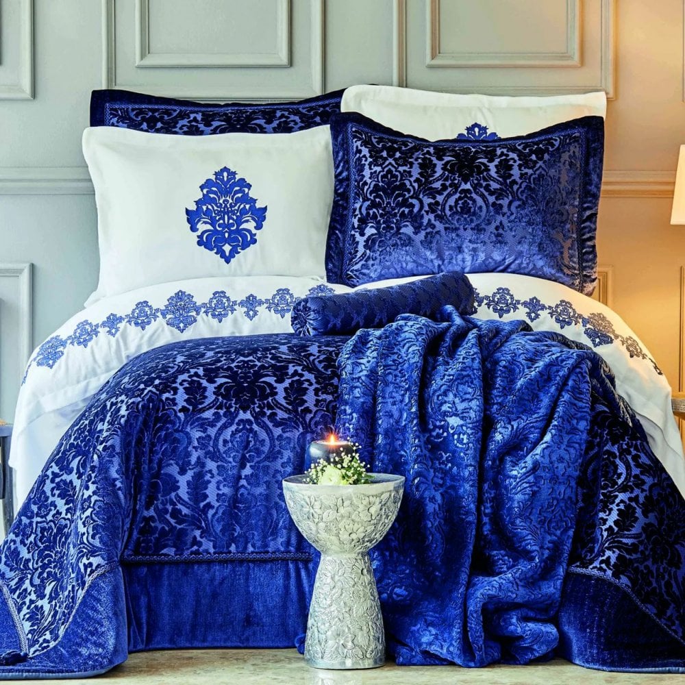 Комплект постельного белья Karaca Home Volante lacivert, с покрывалом и пледом, евростандарт, синий, 10 предметов (svt-2000022305020) - фото 1