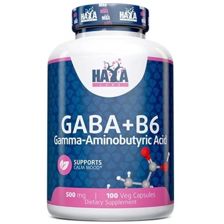 Гамма-аміномасляна кислота + Вітамін В6 Haya Labs Gaba + B6 500 мг 100 капсул - фото 1
