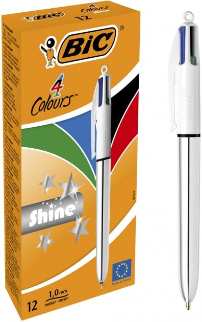 Ручка шариковая BIC 4 Colours Shine Silver, 1 мм, 4 цвета, 12 шт. (919380) - фото 1