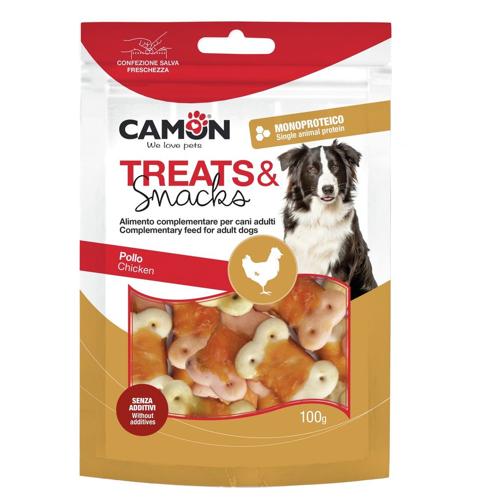 Лакомство для собак Camon Treats & Snacks Бисквитные косточки с курицей 100 г - фото 1