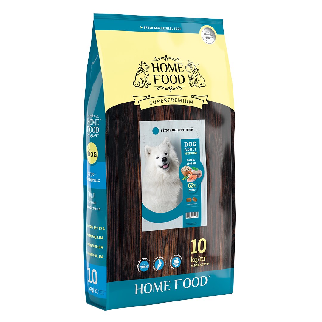 Гипоаллергенный сухой корм для собак средних пород Home Food Adult Medium, с форелью и рисом, 10 кг - фото 1