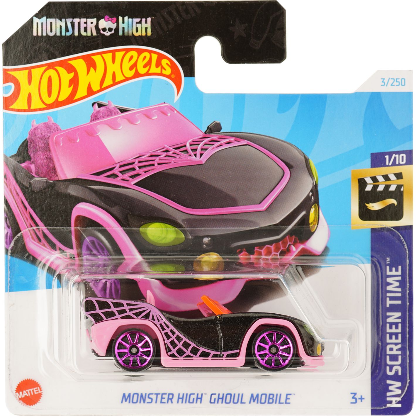 Базовая машинка Hot Wheels HW Screen Time Monster High Ghoul Mobile черная с розовым (5785) - фото 1