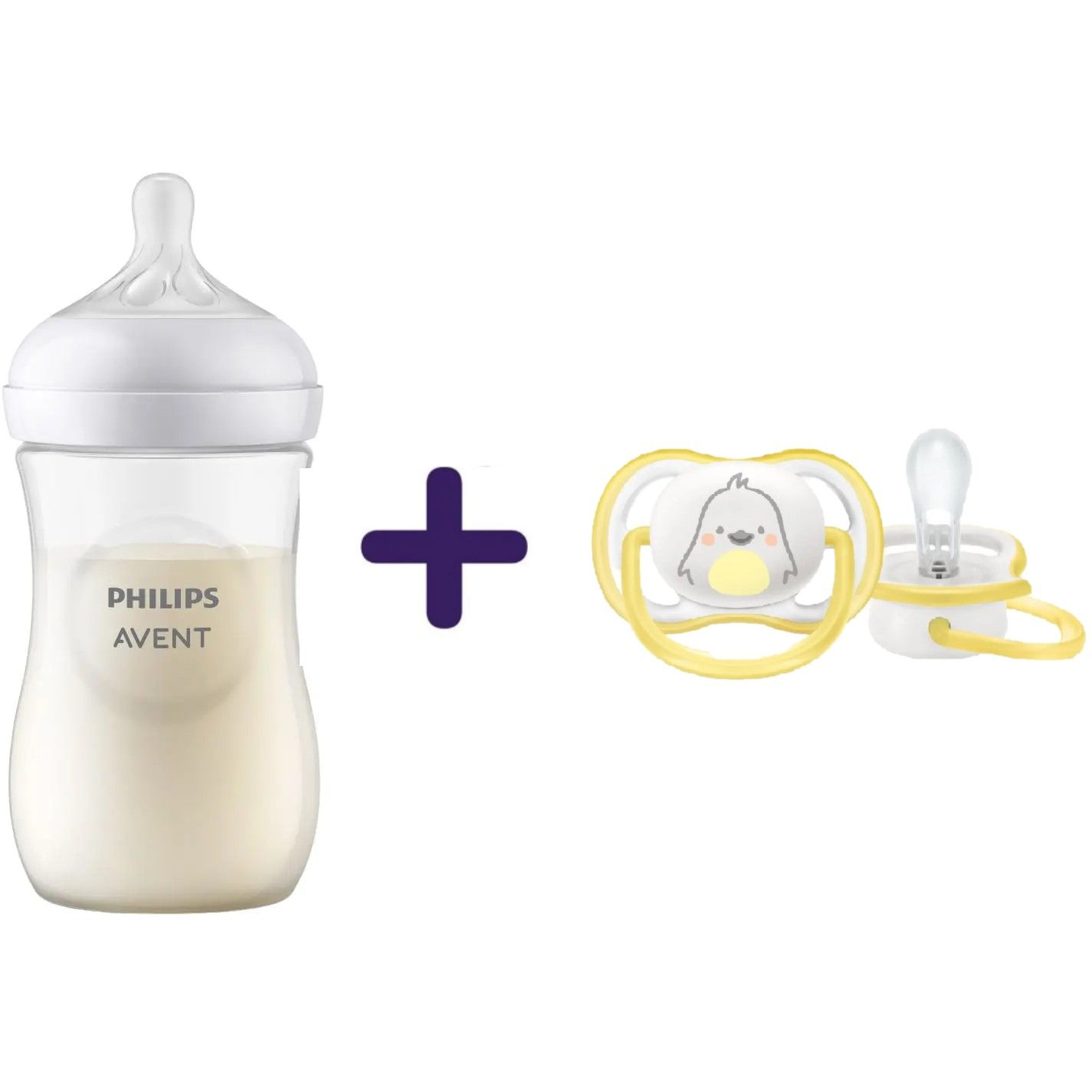 Набор: Бутылочка для кормления Philips AVENT Natural Естественный поток, 260 мл (SCY903/01) + Пустушка с контейнером Philips Avent Ultra Air нейтральная 0-6 мес. 1 шт. (SCF086/26) - фото 1