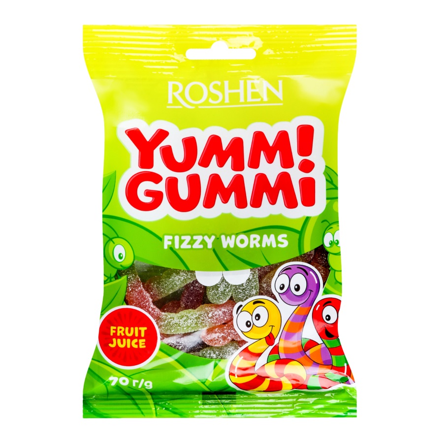 Конфеты желейные Roshen Yummi Gummi Fizzy Worms 70 г (907936) - фото 1