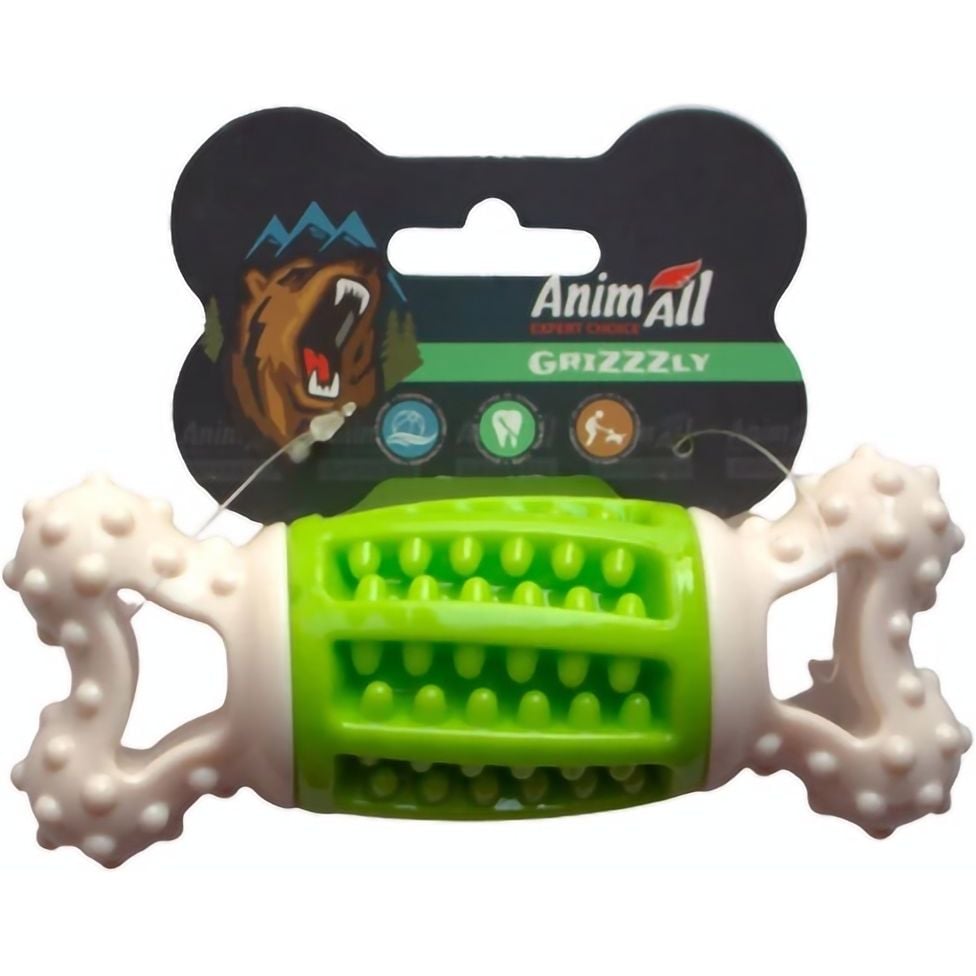 Игрушка для собак AnimAll Fun AGrizZzly Кость-зубочистка зеленая - фото 1