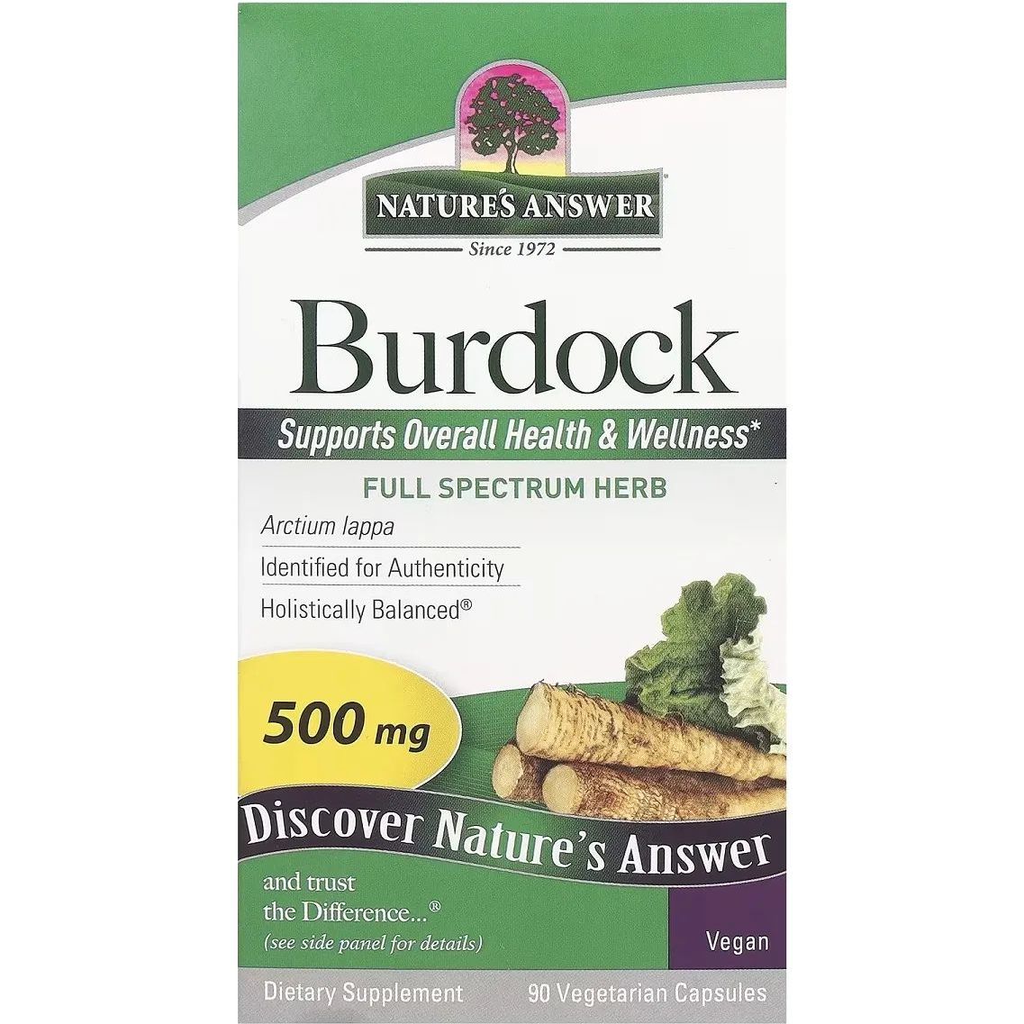 Лопух Nature's Answer Burdock 500 мг 90 вегетарианских капсул - фото 2