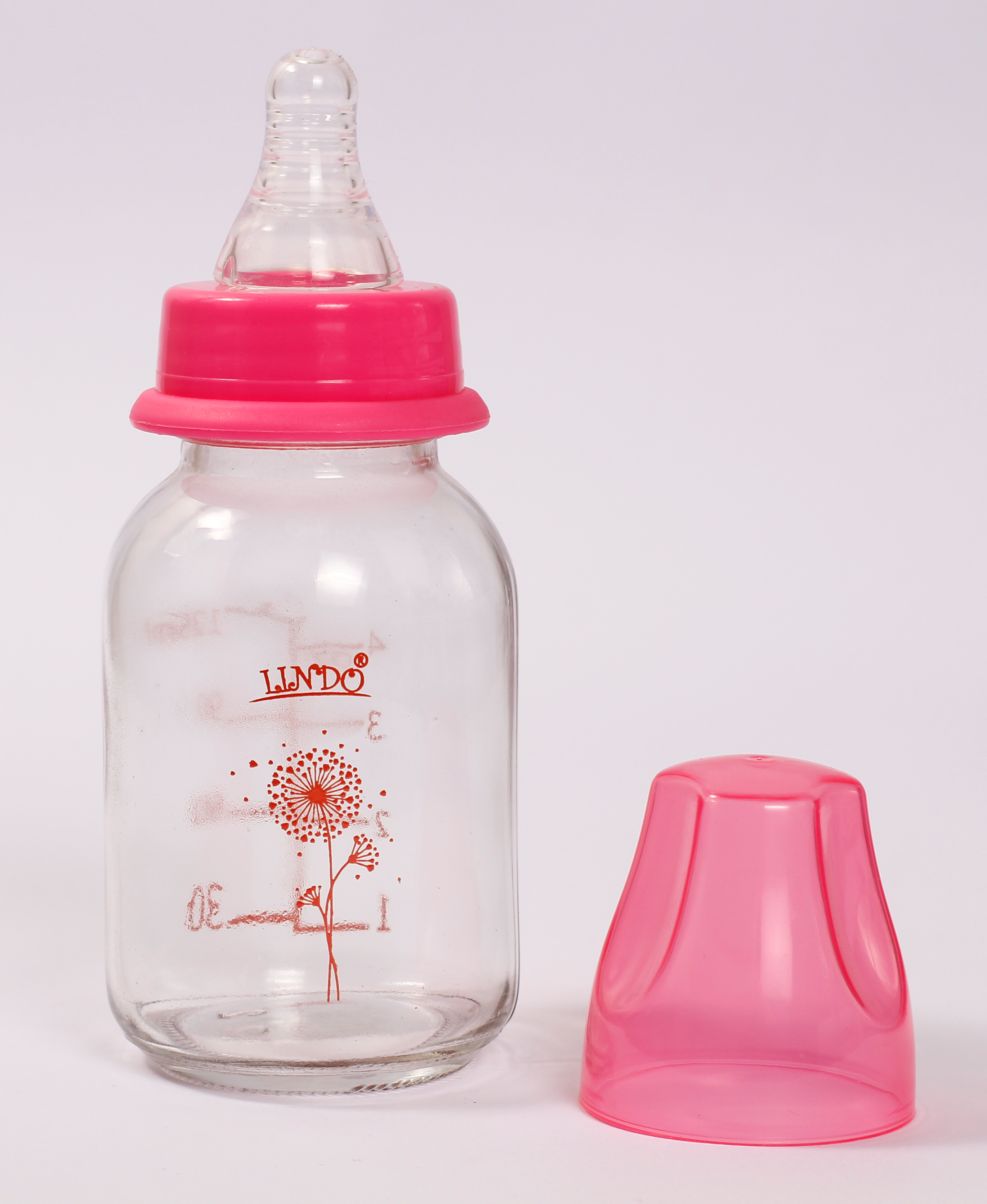 Стеклянная бутылочка для кормления Lindo, 125 мл, розовый (Рk 0970 роз) - фото 2